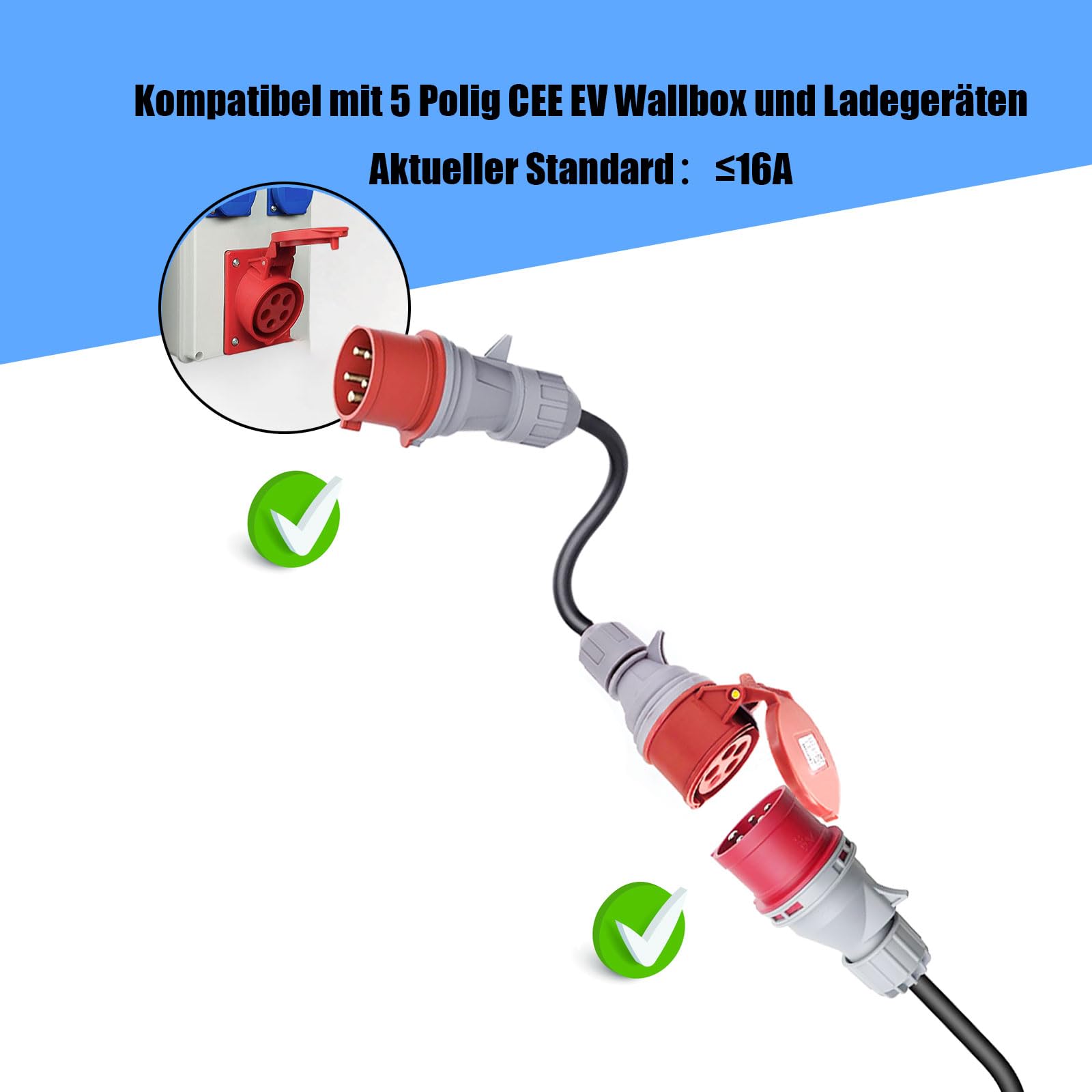 Adattatore CEE da accoppiamento 16A a spina 32A, 5 poli per veicoli elettrici, caricabatterie EV (P34542)