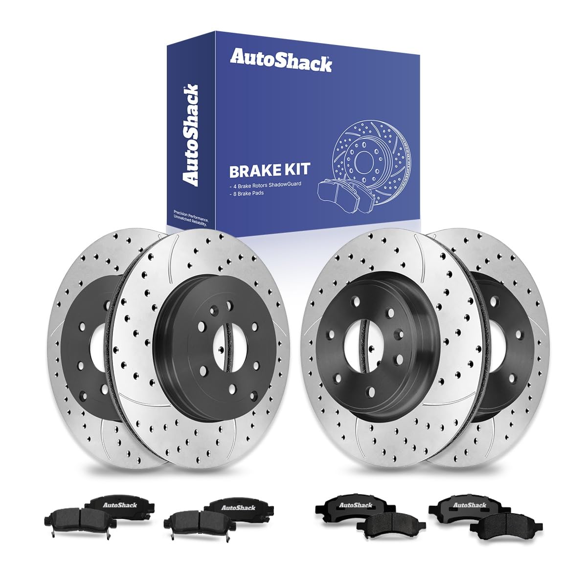 AutoShack Front & Rear Drilled & Slotted Brake Rotors Ceramic Brake Pads Replacement for Chevrolet Traverse GMC Acadia Buick Enclave Saturn Outlook