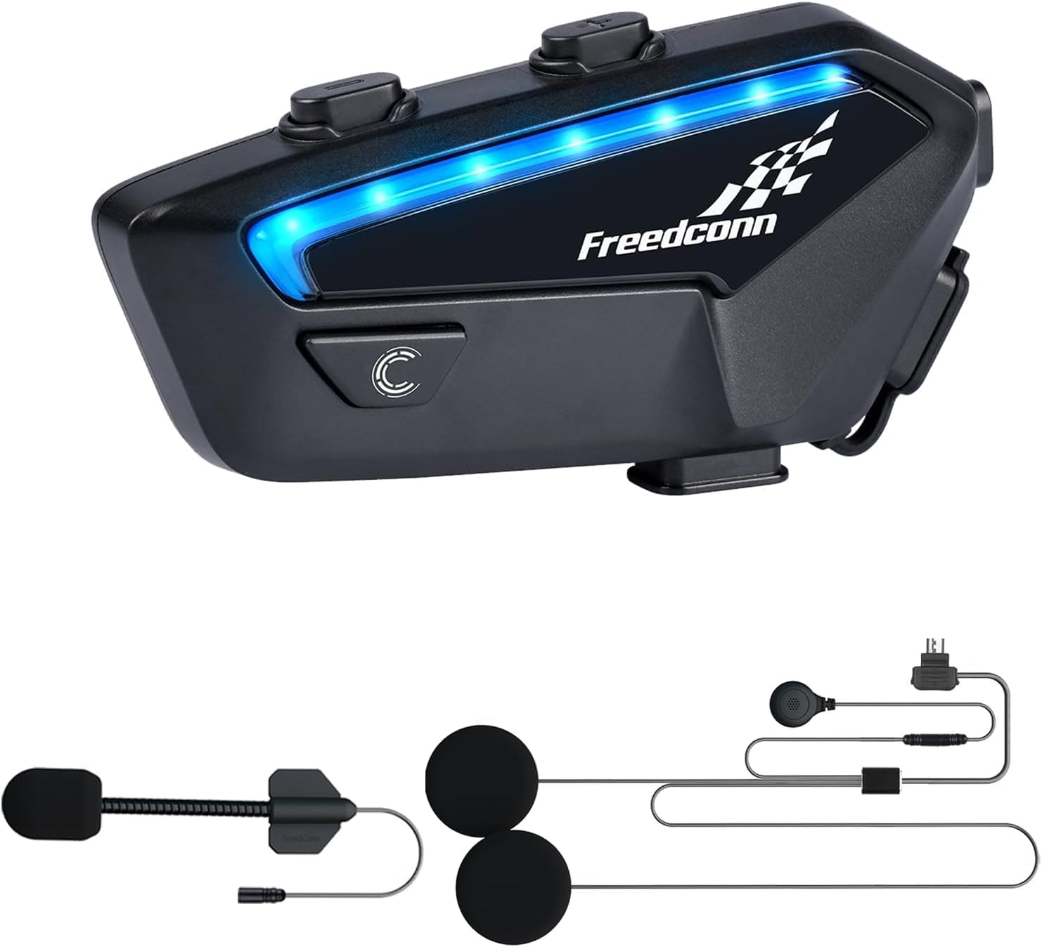 FreedConn FX Motorcycle Helmet Bluetooth Headset, 2-10 Riders Motorbike Intercom Universal Pairing, Ultra-Thin Communication System Headphones for Group with Music Share, IP67 Waterproof