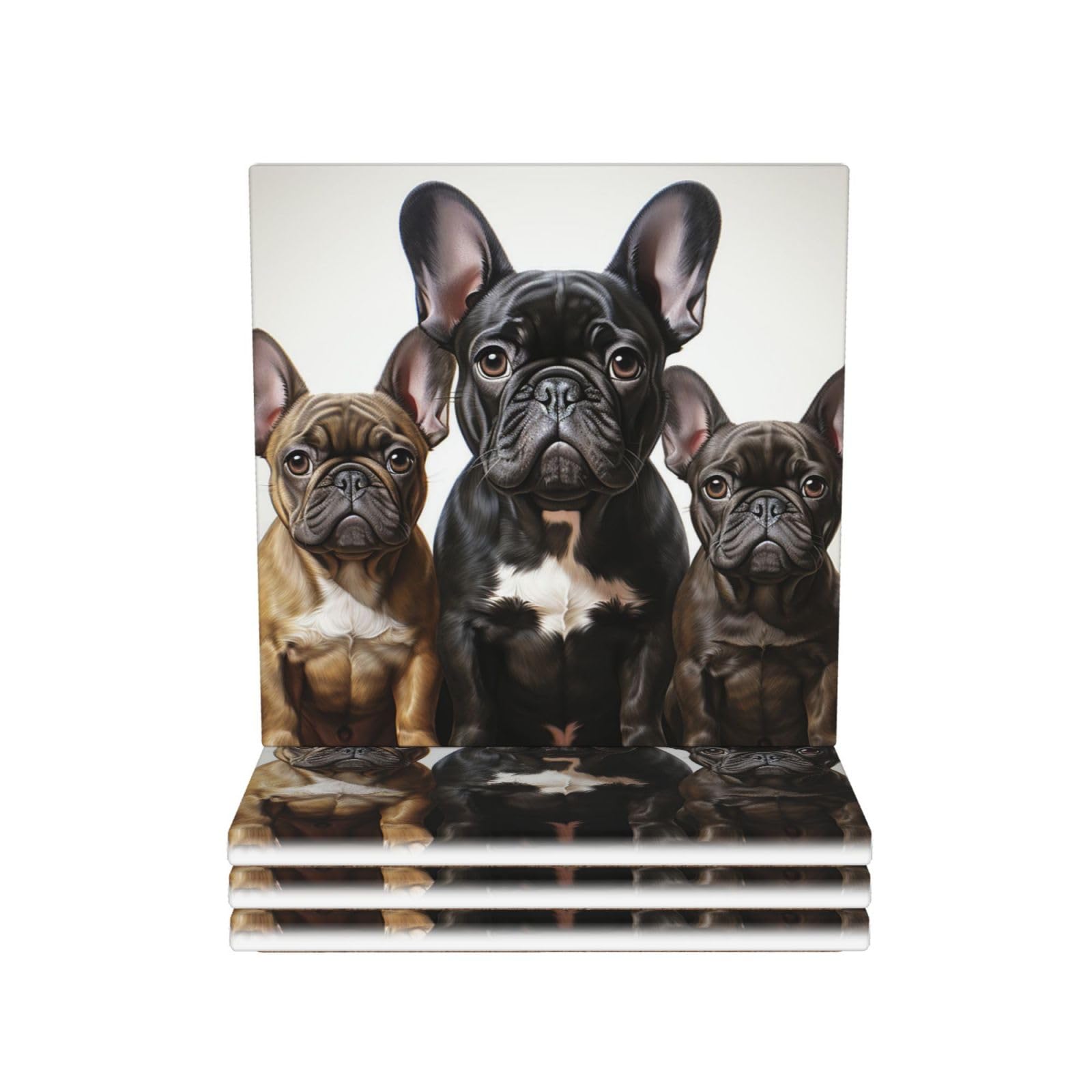 Drink Coasters Set of 4 Ceramic Coaster French bulldog puppies Coasters for Drinks Cups Mugs Mat Pads Absorbent Non-Slip Decorative Cup Coaster for Coffee Table Kitchen Bar Home Decor
