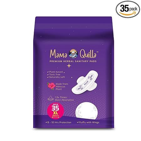 Mama Quilla Premium Herbal Sanitary Pads For Women -Guilt Free Periods - Up to 100% leakage protection, Size  XL -280 mm & Flow Type - Regular Flow - Cottony Soft - Pack Qty  35 Combo Mix Pack