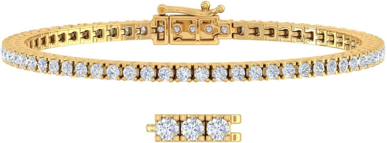 2.75 to 3 1/0 Carat Prong Set Round-Cut Natural Diamond Tennis Bracelet Box Chain for Women Gift in 10K Gold or 950 Platinum (5.5 to 8 inch)