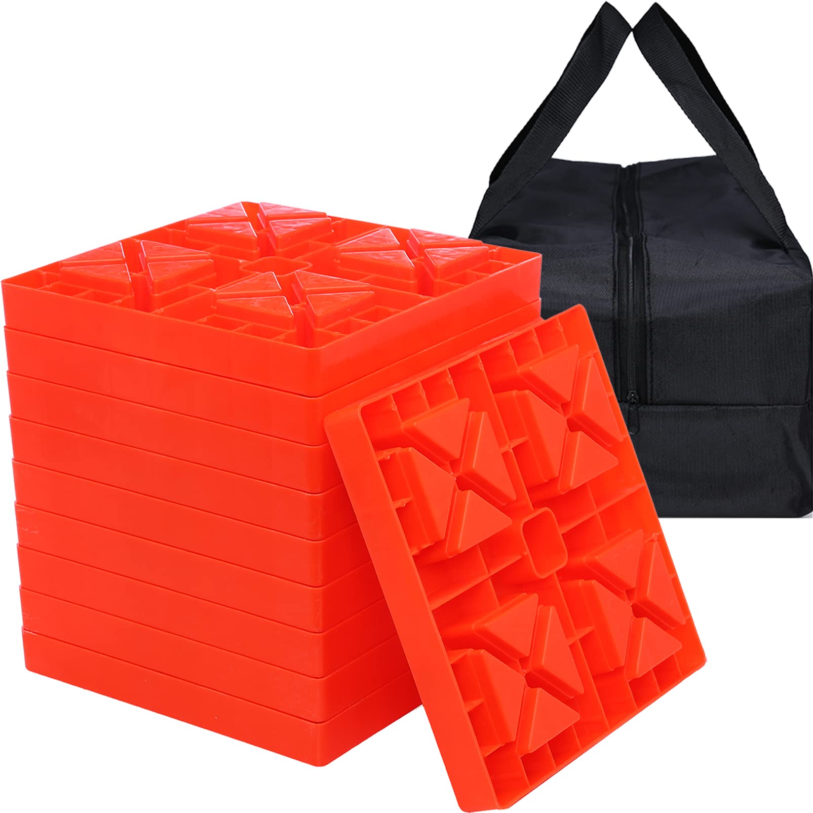 Homeon Wheels Camper Leveling Blocks, Ideal for Leveling Single and Dual Wheels, Heavy Duty Rv Leveling Blocks and Chocks Anti-Slip Pads Design, Camper Levelers 10 Pack with Carrying Bag (Red)