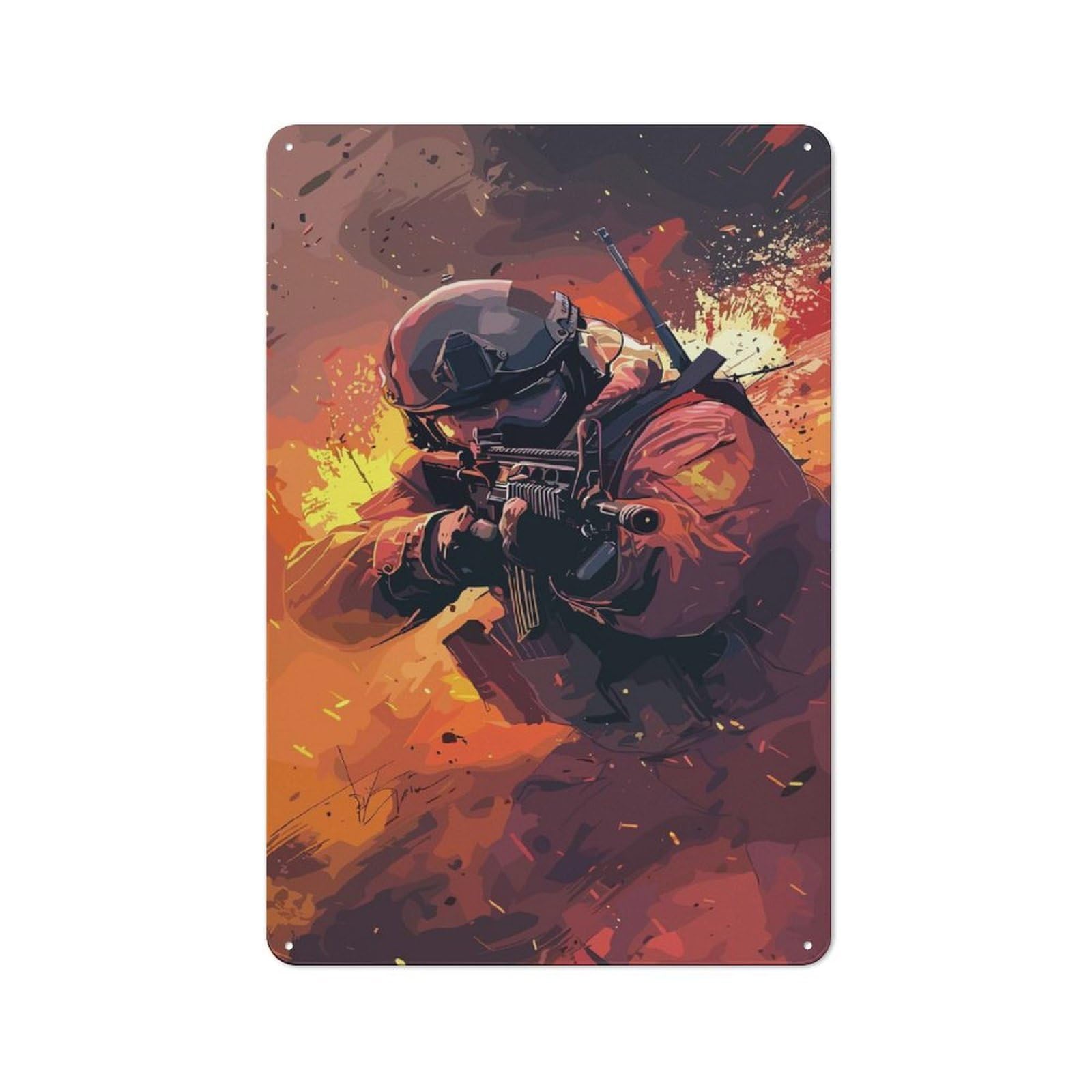 Junmoney Soldier In Action, Digital Art Metal Wall Sign 30X20cm Featuring For Garage Or Workshop, For Vintage Wall Decor Fans, For Metal Sign Collectors