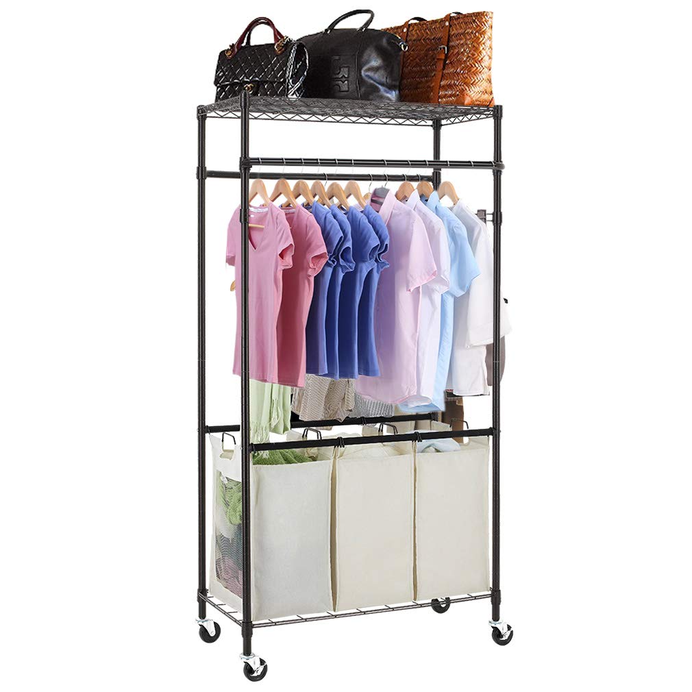 Buy 3 Compartment Laundry Sorter Hamper Heavy Duty Clothes Rack Hanging ...
