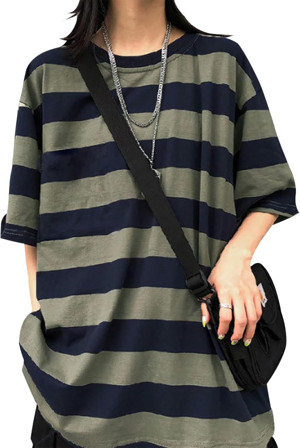 Harajuku Oversized Striped Shirts Y2K Grunge Clothes Crew Neck Emo Scene Clothes Streetwear Baggy Shirt Pullover