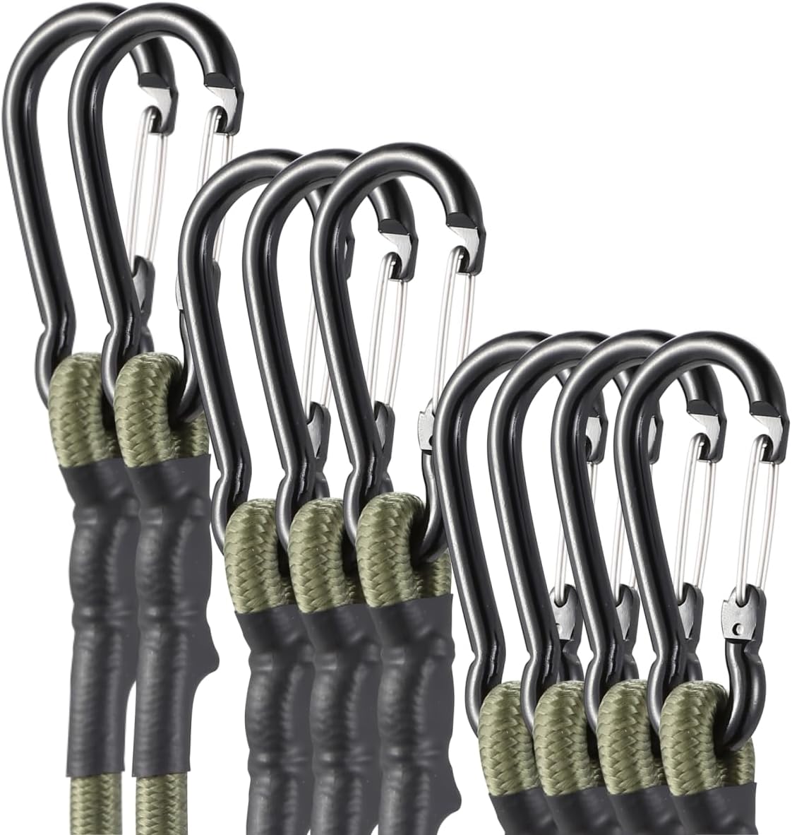 Bungee Cords with Carabiner Hooks Bundle Camo Green Multiple Specifications 9Pcs,20 inch 4Pcs+60 inch 3Pcs+120 inch/10 ft 2 Pcs
