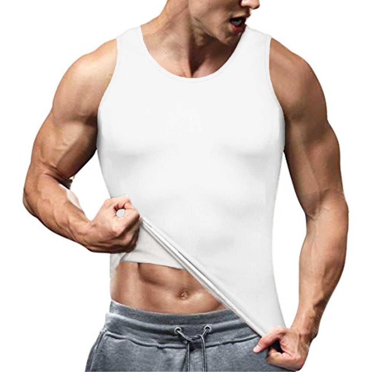 3 Pack Men's Pure 100% Cotton Vests Bodybuilding Training Gym Basketball Tank Tops Basic Plain Color Casual Undershirt (Large) White