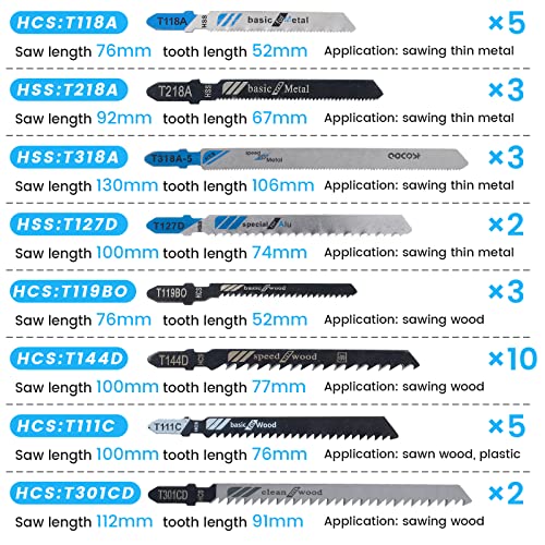 61 Pcs Jigsaw Blades Set For Wood And Metal Cutting (T144D,T111C,T101B,T101Br,T119Bo,T118A,T101Ao,T101B,T244D) #TOP1