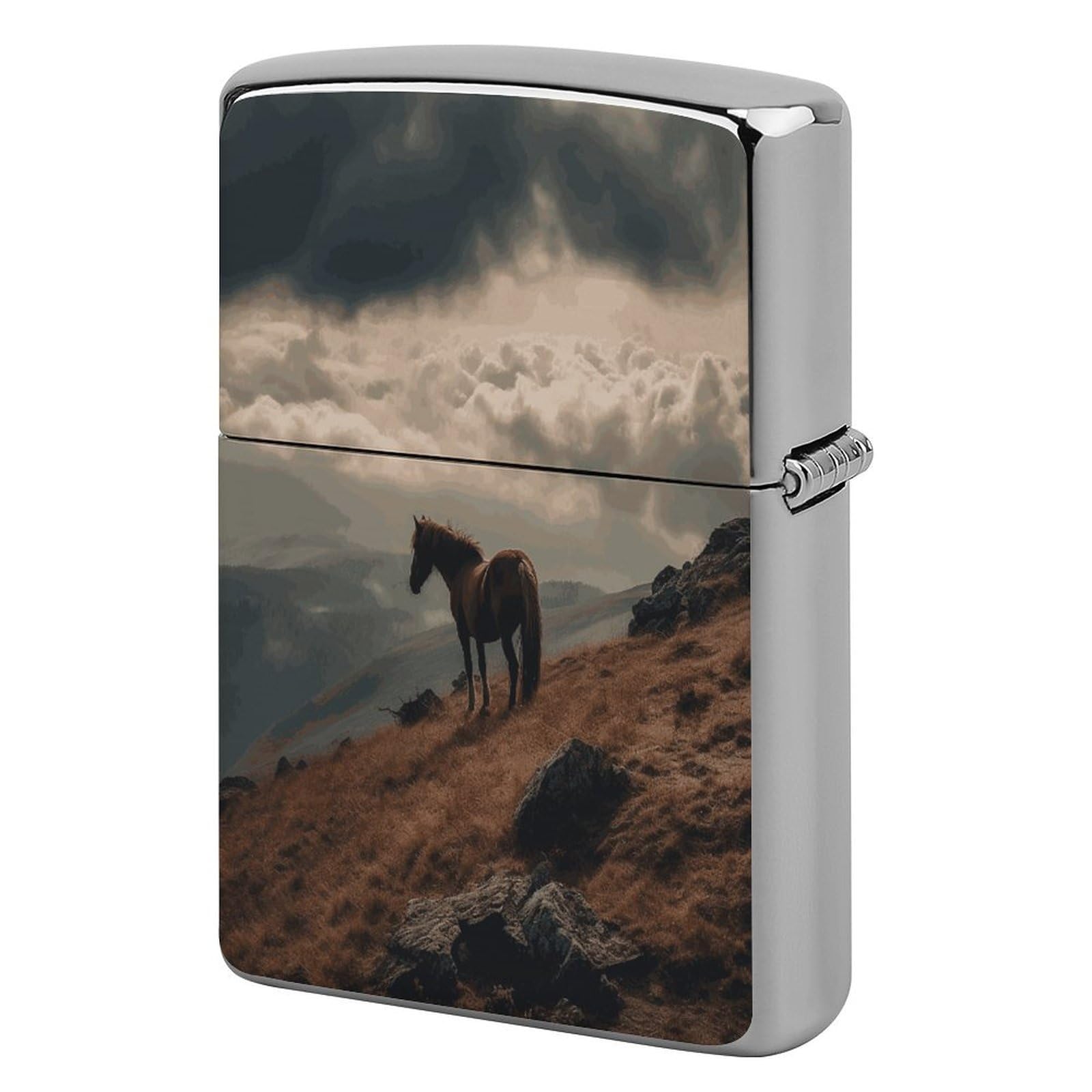Btcowzrv Style Horse Grazing On The Mountain Metal Lighter Case Sleeve Cover Holder