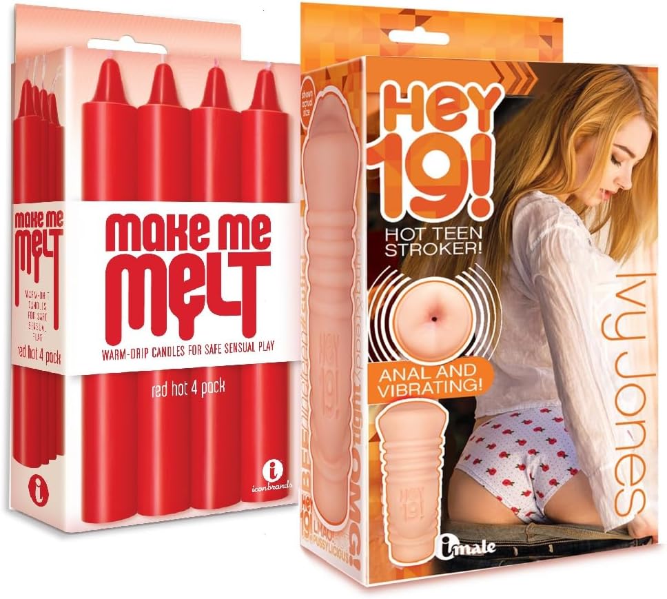 Sex Toy Couples kit of Make Me Melt Sensual Warm-Drip Candles, 4 Pack, Red Hot and Icon Brands Vibrating Pussy Stroker Ivy Jones