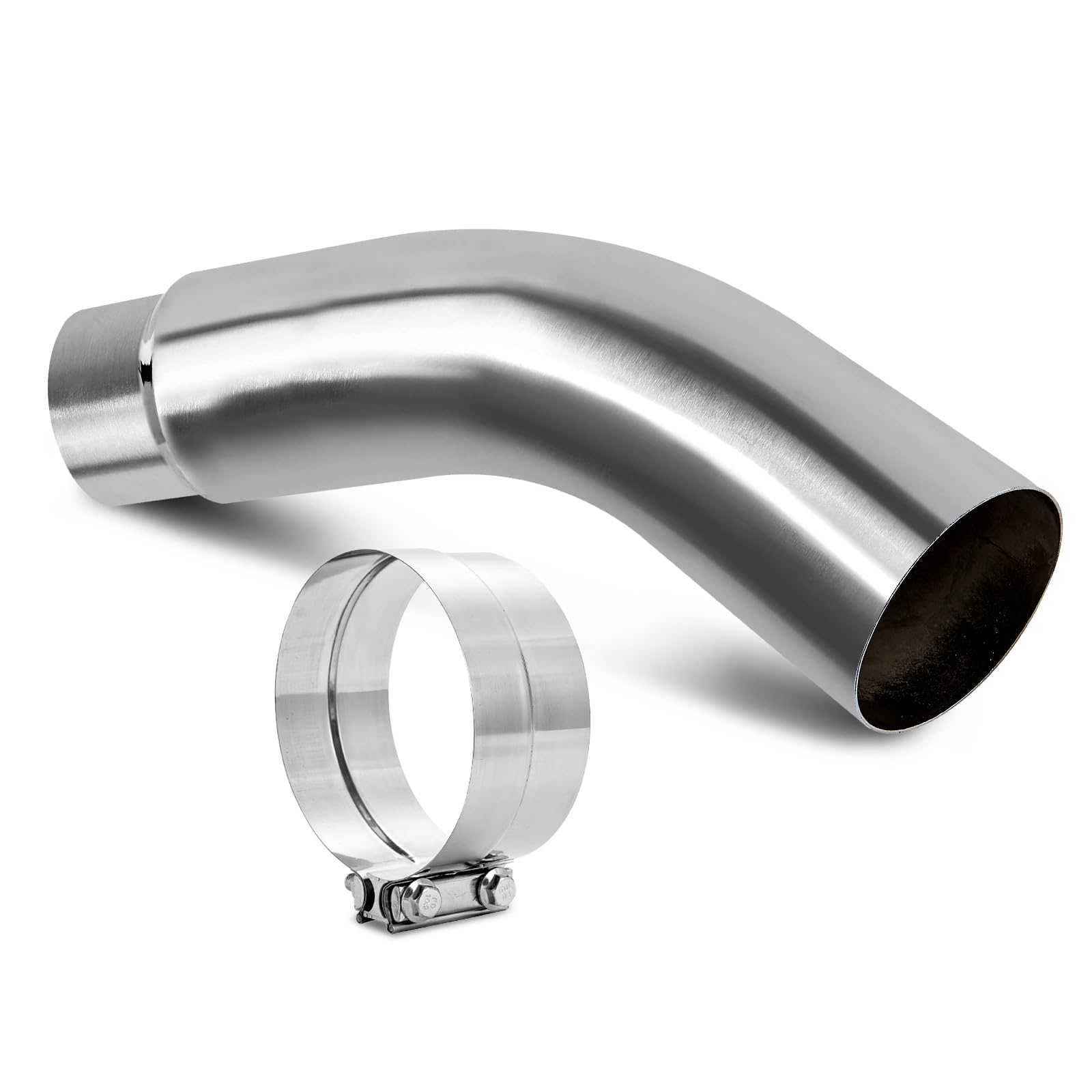 4" to 5" Diesel Exhaust Tip Elbow - Chrome Turndown Tip with Clamp, 23" Long, for Pickup Trucks & Cars