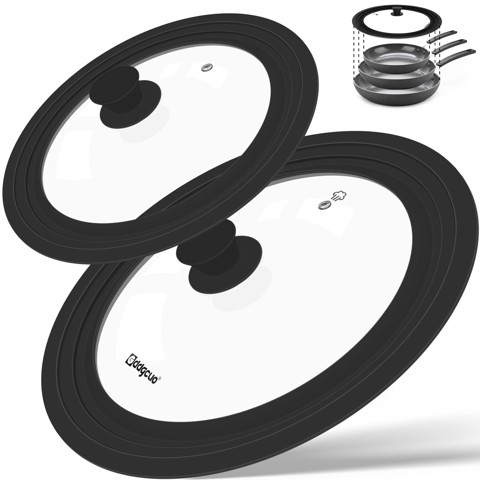 2 Stück Universal-Silikon-Pfannendeckel, 27,9 cm, 30,5 cm, 33 cm und 22,9 cm, 25,4 cm, 26,7 cm Topfdeckel für Töpfe, Pfannen und Bratpfannen, hitzebeständiger Bratpfannendeckel, gehärtetes