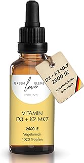 Vitamin D3 + K2 MK7 Tropfen – Hochdosiert (2.500 I.E. pro Tropfen) Laborgeprüft & Vegan