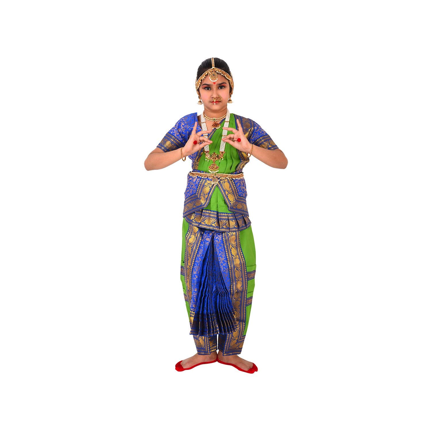 BHARATANATYAMWORLD Bharatnatyam Readymade Blue & Green China Silk for Fancy Dress/Costume Competitions/School Events/Annual Functions (B072MDYCTY) Amazon Price History, Amazon Price Tracker