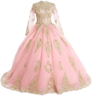 Women's Muslim Wedding Dresses High Neck Applique Long Sleeves Ball Gowns