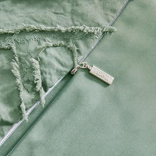 Image of Boho Boho Duvet Cover Queen - Textured Tufted Green Bedding Set, 3 Piece Queen Duvet Cover with Zipper Closure, 90x90 Inches and 2 Pillow Shams