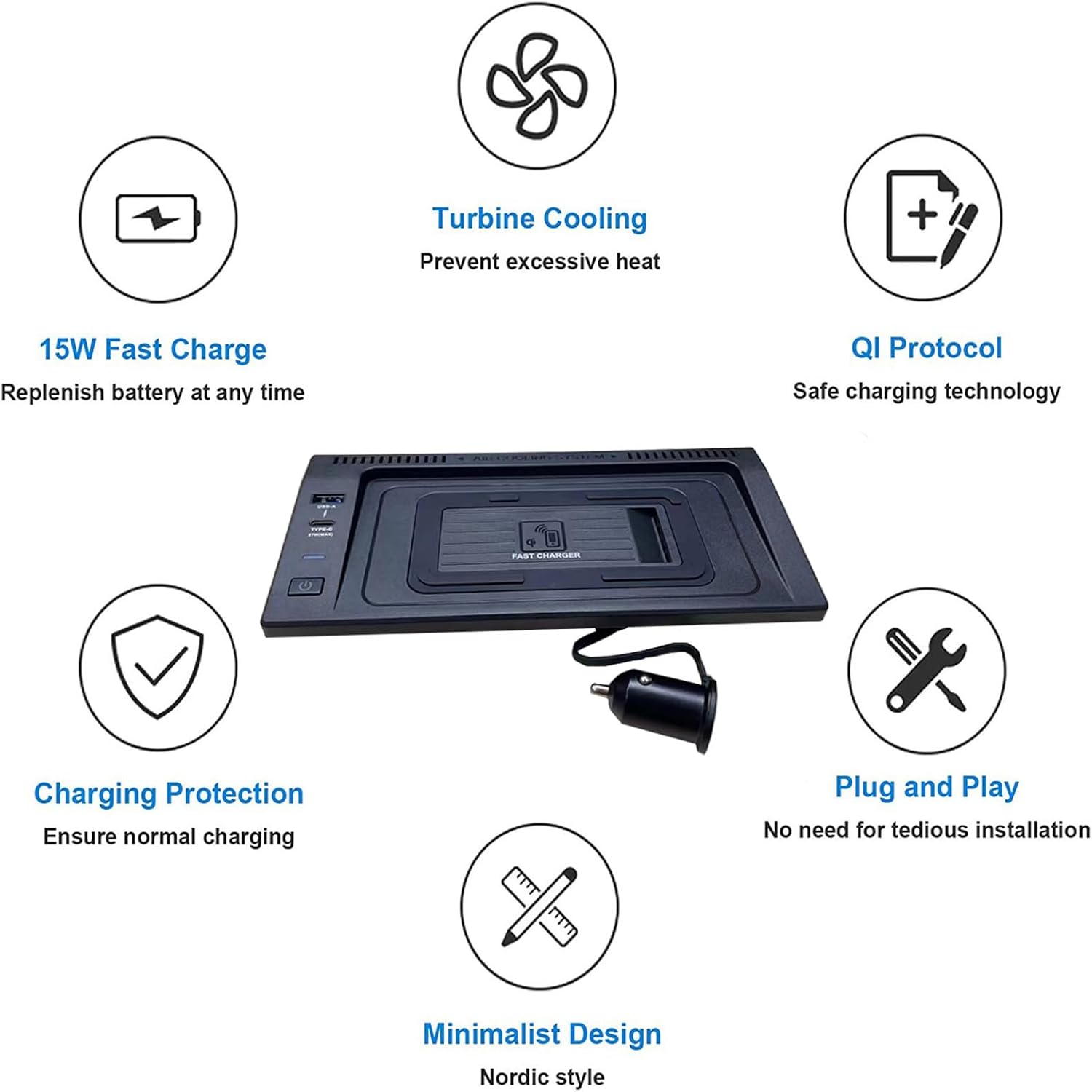 Wireless Car Charger for BMW X5 X6 2014 2015 2016 2017 2018 2019, 15W Fast Wireless Charger, Center Console Wireless Charger, Vehicle Mobile Phone Charging Station