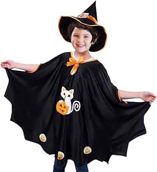 Landifor 2pz Strega Mantelli per Bambini Costume da Strega Bambina Costume per Travestimento da Strega-Cappello da Mago e Mantello-per Carnevale Festa Imitazione Cosplay Mascherata Regalo