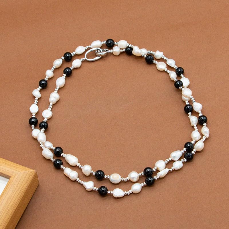 Collier perles d'eau douce anti-ternissement agate noire