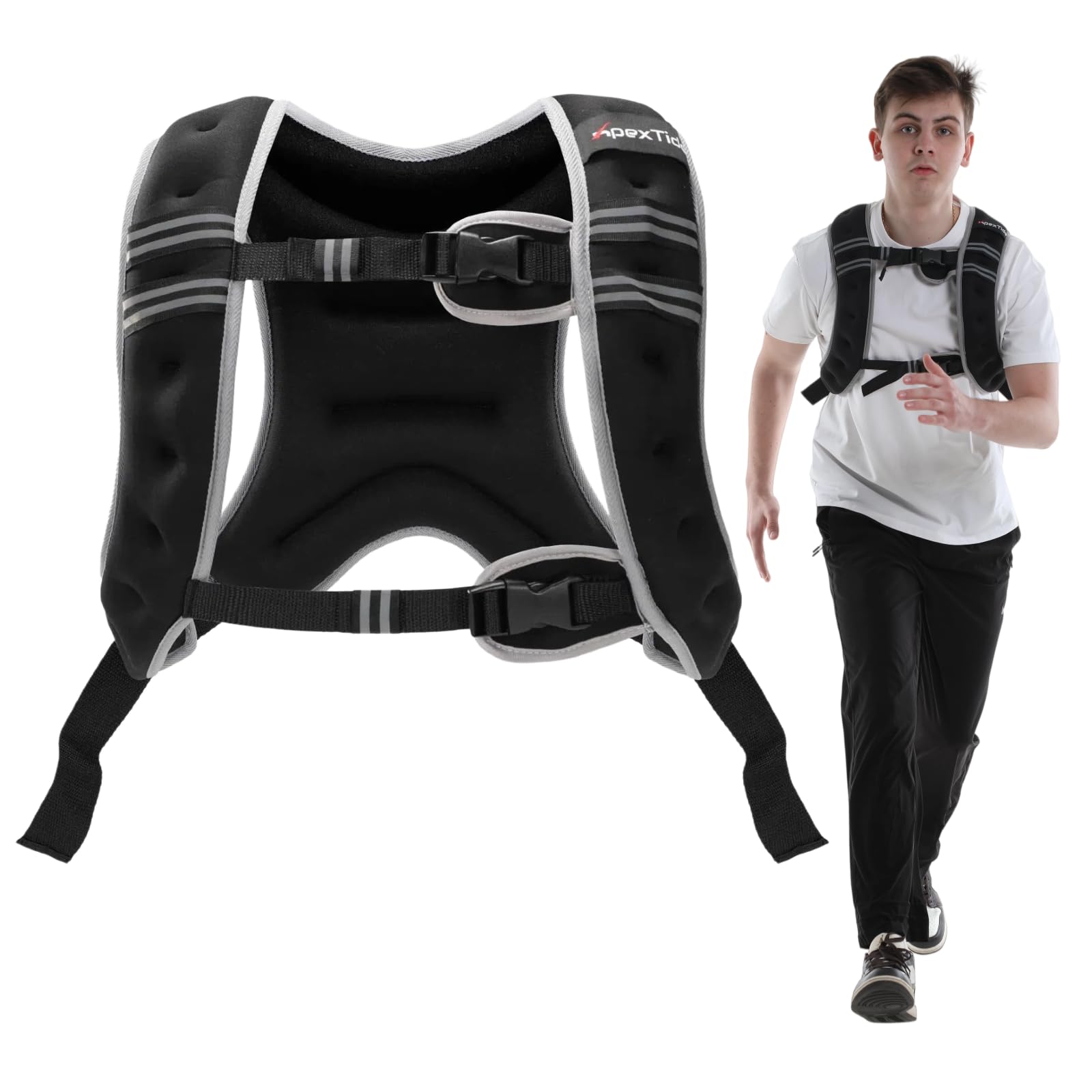 ApexTide Weighted Vest for Women Men 3kg 5kg 8kg, Weight Vest with Reflective Stripe and Double Adjustable Buckle Straps, Ideal for Gym, Strength Training, Cardio, Yoga and Running (Black 8kg)