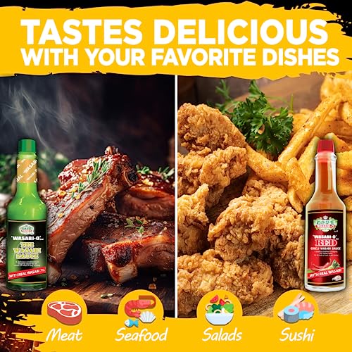 Wasabi-O Combo Set of 2 Wasabi Original Sauce 62g & Wasabi Red Chili Sauce 55g - The Perfect Match, Ideal Not Only For Sushi, Sashimi But For All Seafood, Grilled Meats, and Vegetarian Dishes