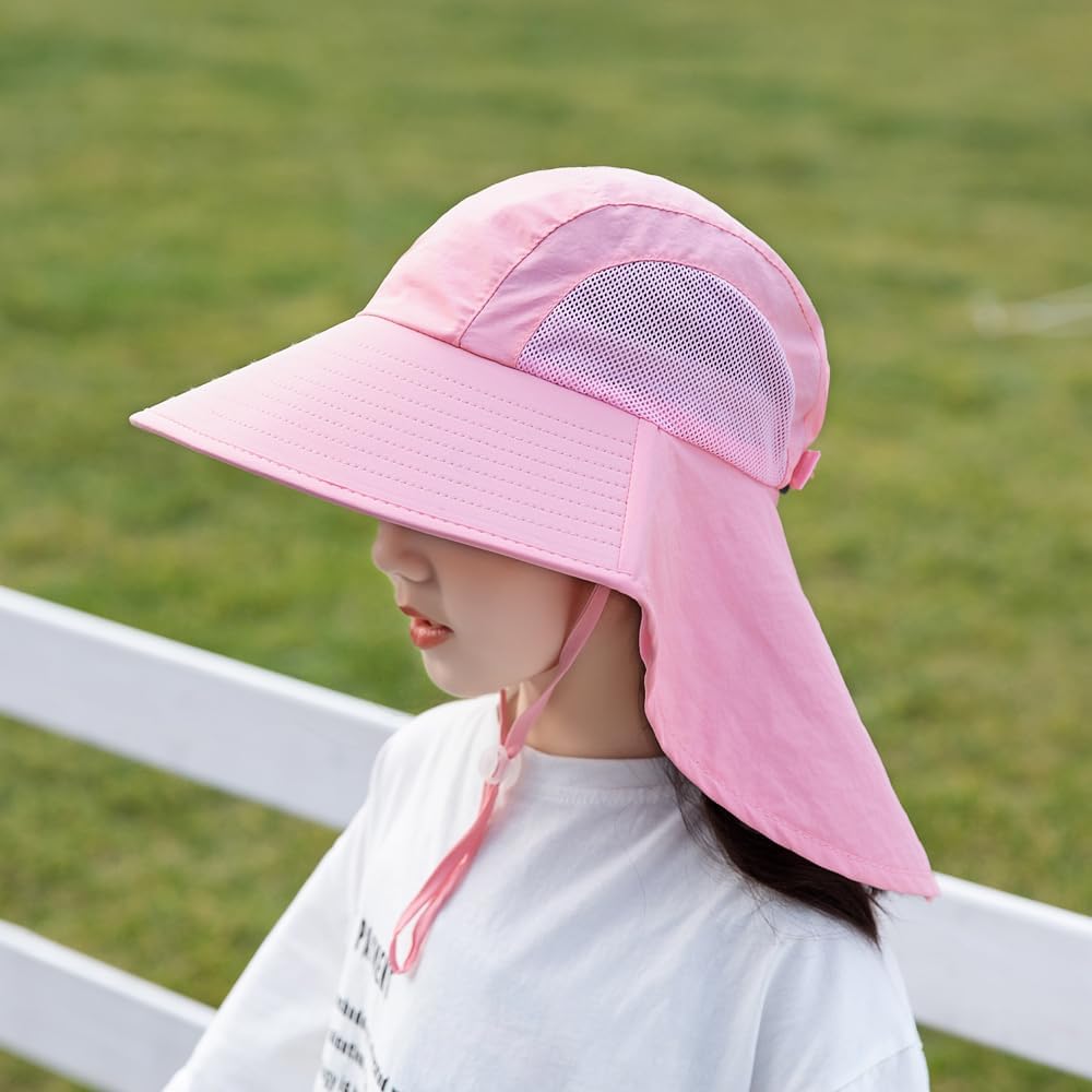 Kids Sun Hat with Neck Flap - Adjustable Summer Hat Wide Brim for Baby Toddler and Boys Girls,Aged 2-10