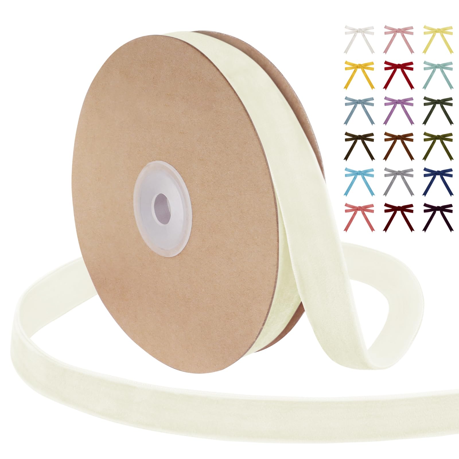 Uiopa Beige Velvet Ribbon, 20mm x 9m Single Face Wrapping Ribbon, Vintage Velvet Ribbons for Gift Wrapping, Wreaths, Wedding, Party, Home Decor, DIY Crafts