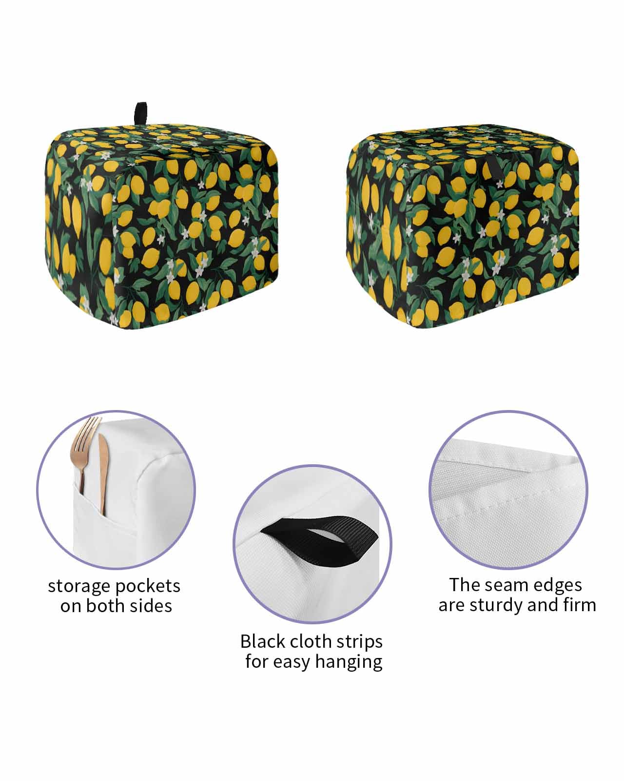 Orange Lemon Toaster Cover 2 Slice, Spring Leaves Vintage Pastoral Country Dustproof Bread Machine Oven Cover with Storage Pockets, Fits Most Kitchen Toasters Protector
