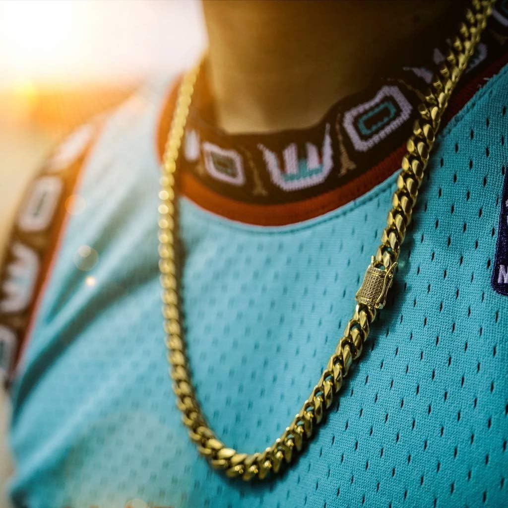 14k Gold Plated Mens Heavy Miami Cuban Link Chain Choker with Lab Diamond Clasp Stainless Steel Hip Hop Thick 8mm-16mm Necklace - Image 5