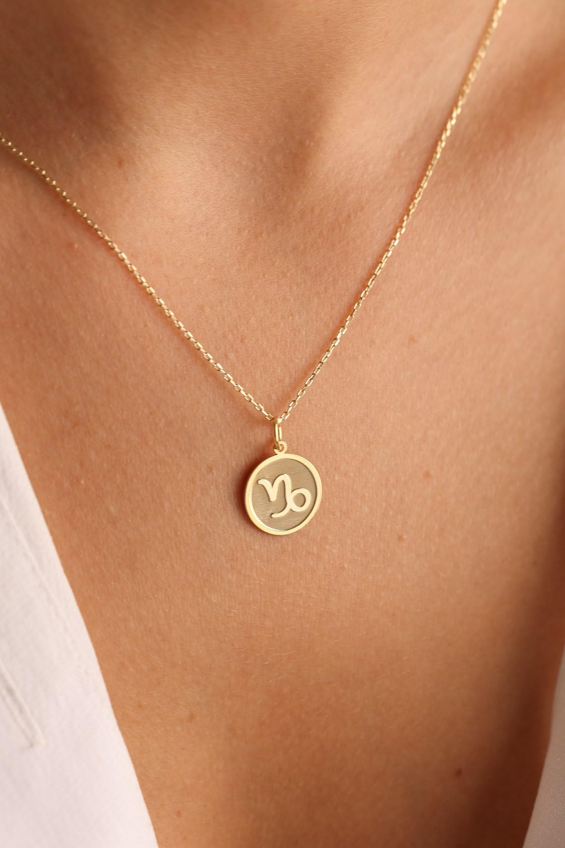 Collar de plata de ley 925 de 24 mm, cadena de 45,7 cm, collar del zodiaco Capricornio, colgante de moneda con símbolo del zodiaco de Capricornio cepillado, colgante del zodiaco, mujer, joyería hecha