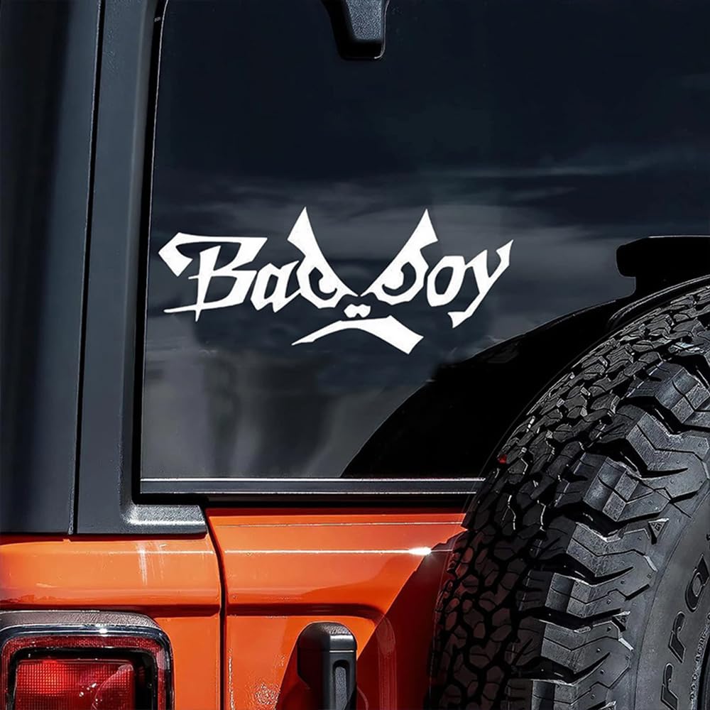 2er-Pack 15x6cm Bad Boy Vinyl-Autoaufkleber, kreativer, wasserfester Aufkleber für Auto, Motorrad, LKW, Garage, Rebellisches Biker-Design #AZ47 (Weiß)