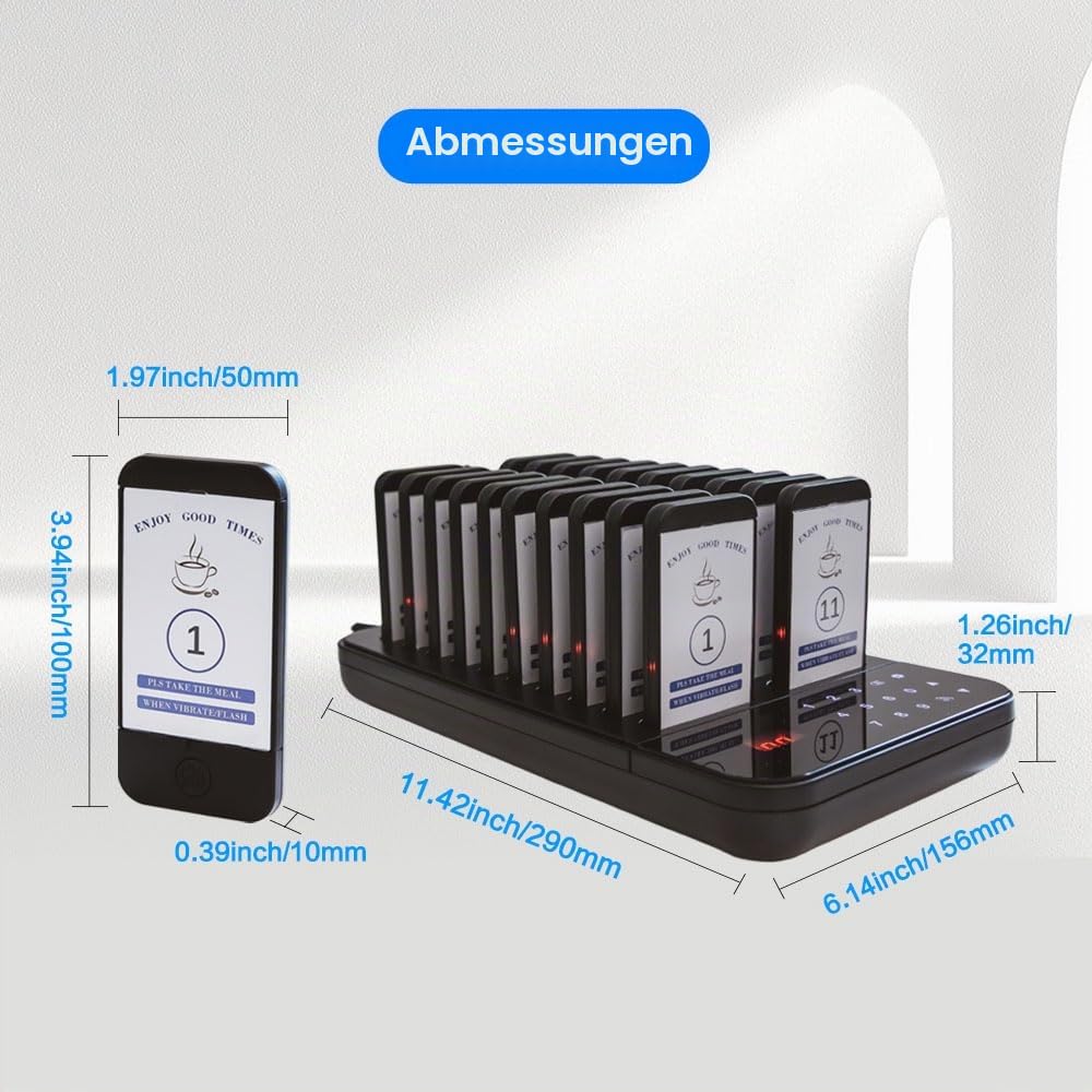 KZH Pager Rufsystem Restaurant, Aufrufsystem 500 Meters, 20 Pager System, 7 Anrufmodi, Mit Stopp Button, Auswechselbare Aufkleber, Buzzer Gastronomie für Konditorei, Hotel, Kneipen