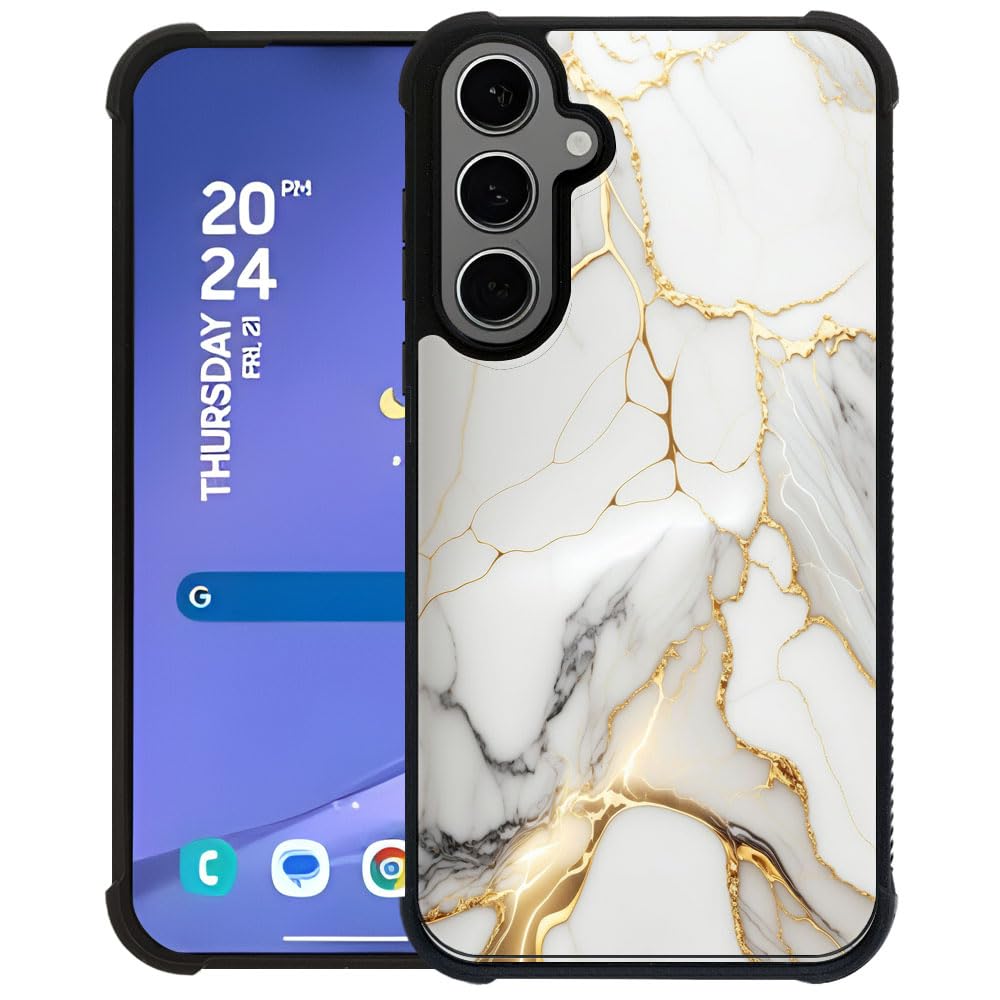 Yuning419Case Compatible with Samsung Galaxy S24 Plus Phone Case, White Gold Marble for Women Girls, Soft TPU Edge PC Back Protective Shockproof Anti-Scratch Phone Case for S24 Plus 6.7 Inch