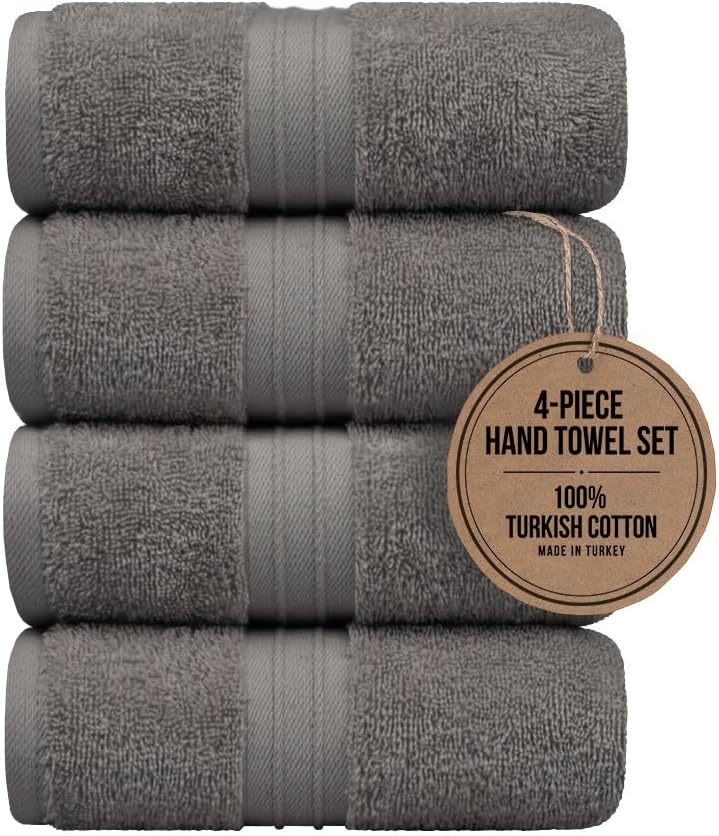 Hand Towels Set of 4 - Soft & Thick, Large (16"x 28") 100% Cotton, Luxury, Extra Soft - Versatile, Perfect as Bath and Kitchen Towel, Drying Towels, Wash and Gym Cloths - Gray