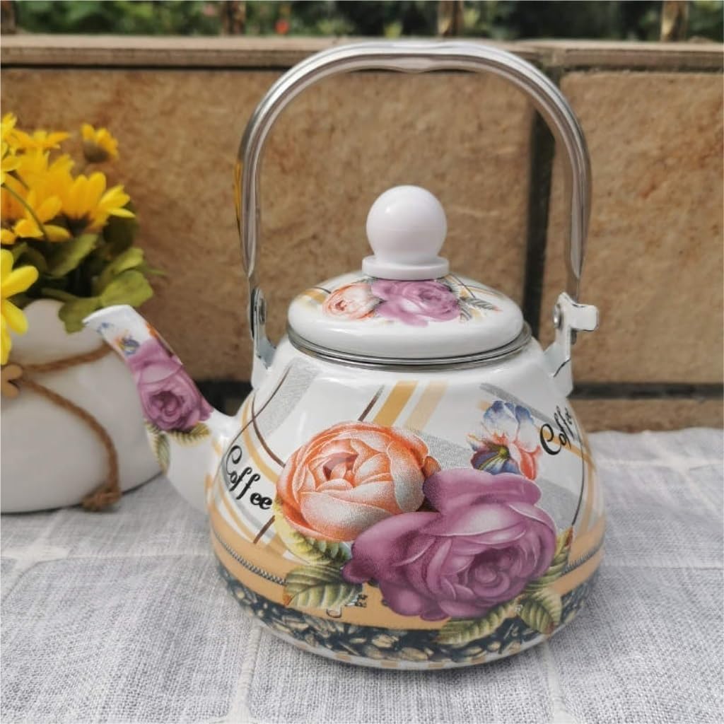 Tetera esmaltada Kung Fu Tetera esmaltada Tetera Rosa Tetera de Leche Mini Tetera Cocina de inducción Tetera Tetera de Flor pequeña Tetera (E 1L)