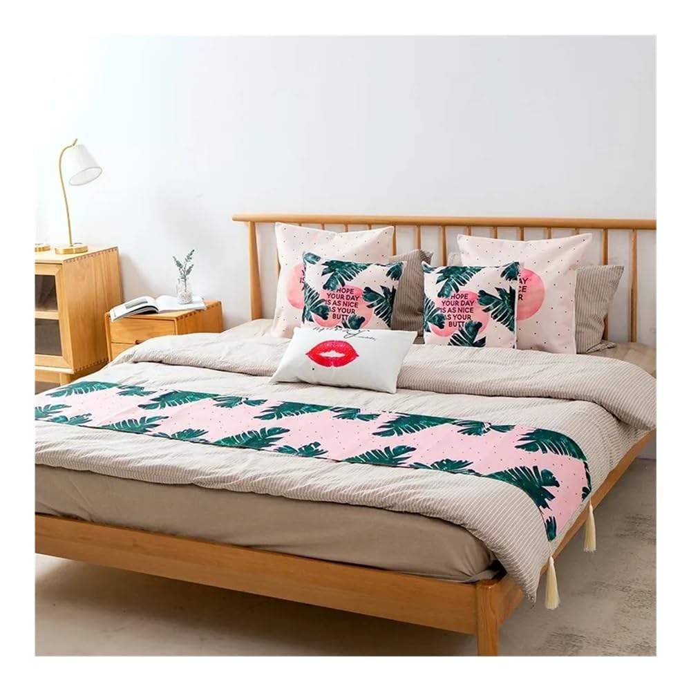 Bandera de cama impresa para hoteles de casa de familia pequeña, fresca, suave y cómoda, bufanda con borla colgante minimalista (blanco, 45 x 180 cm)
