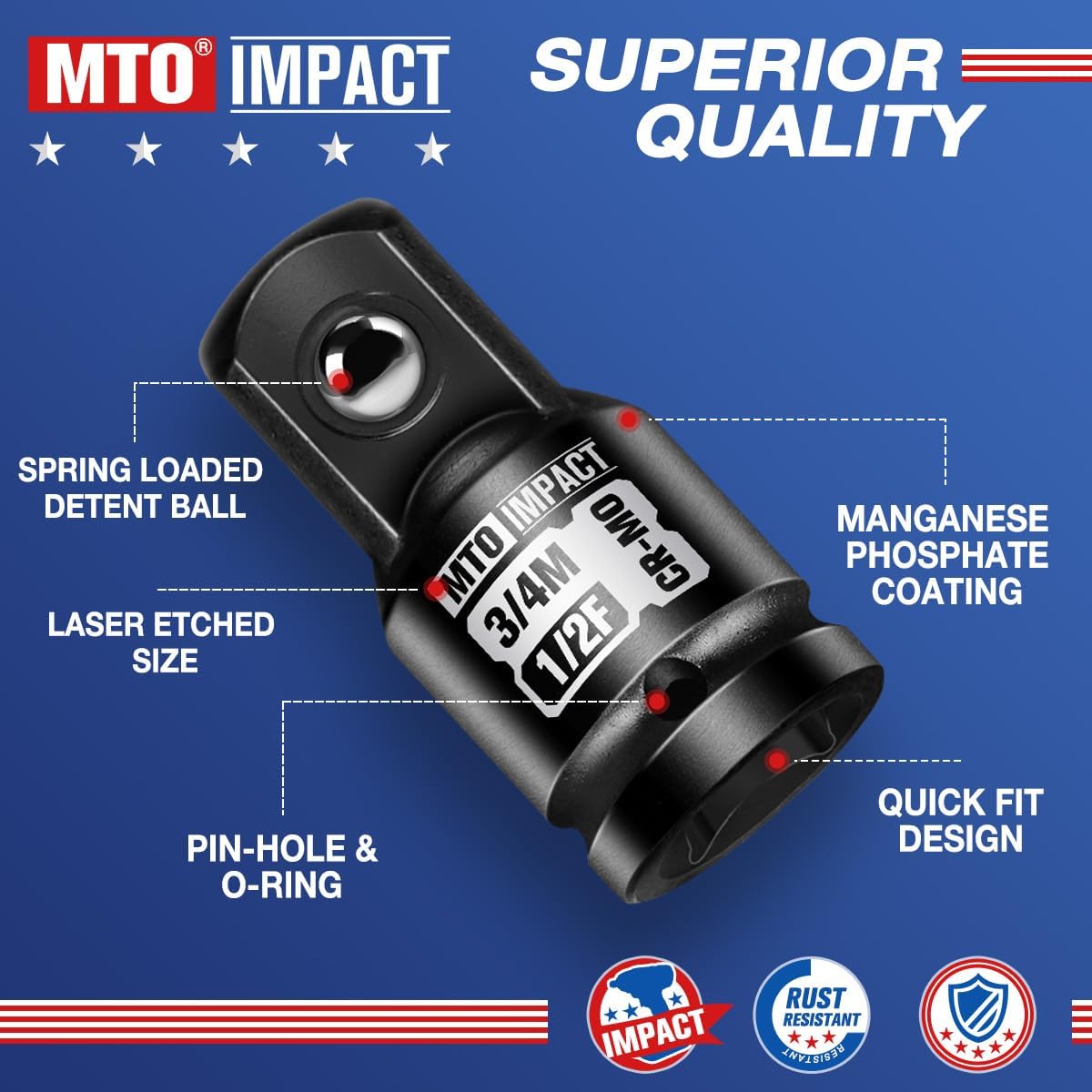 MTO 2 Pieces 1/2" Female to 3/4" Male Impact Socket Adapter, 1/2" Drive Impact Socket Adapter Set, Chrome Molybdenum Alloy Steel