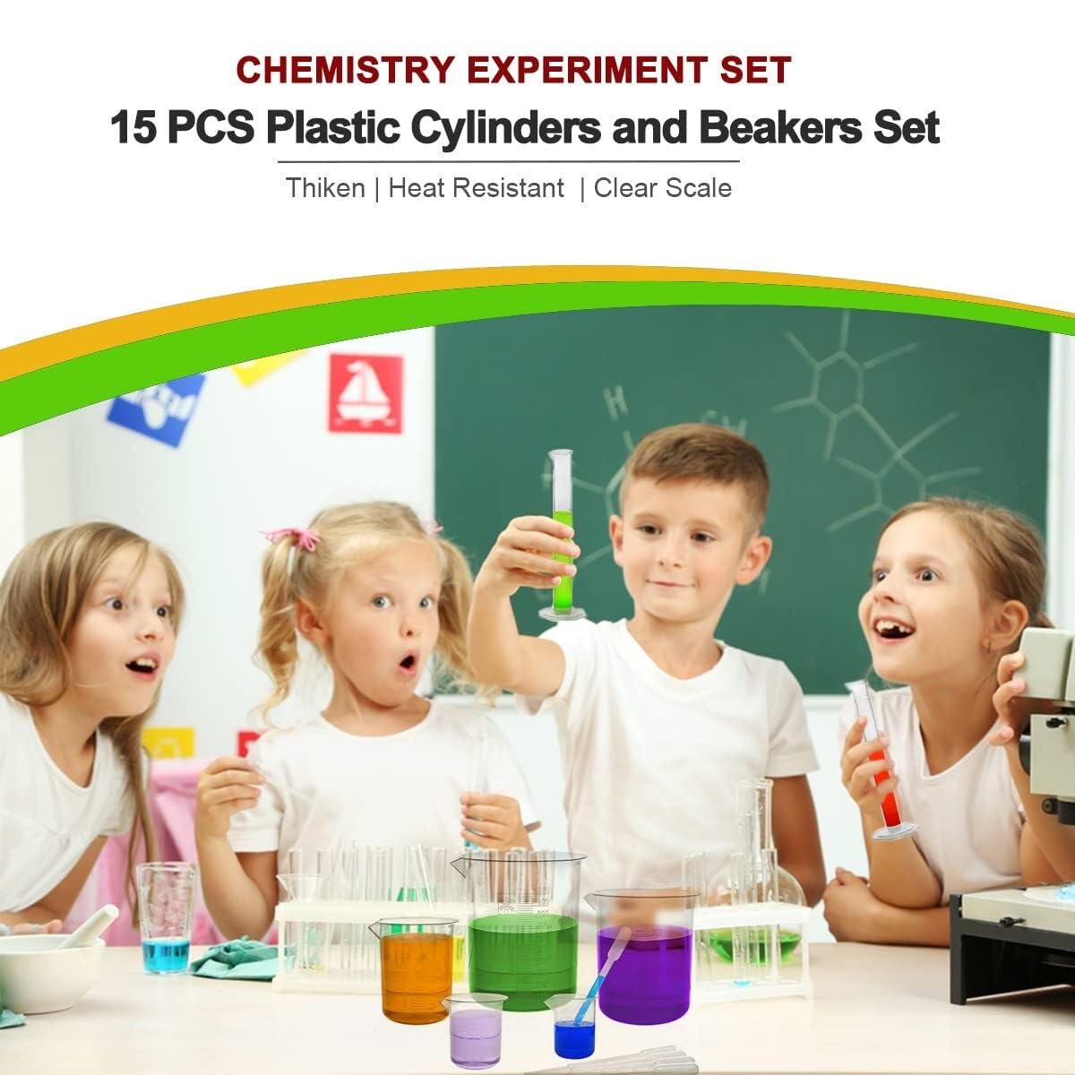 Set de 15 Piezas Cilindros Graduados y Vasos de Plástico con Pipetas y Cepillo – Herramientas de Medición Científica para Laboratorio y Cocina