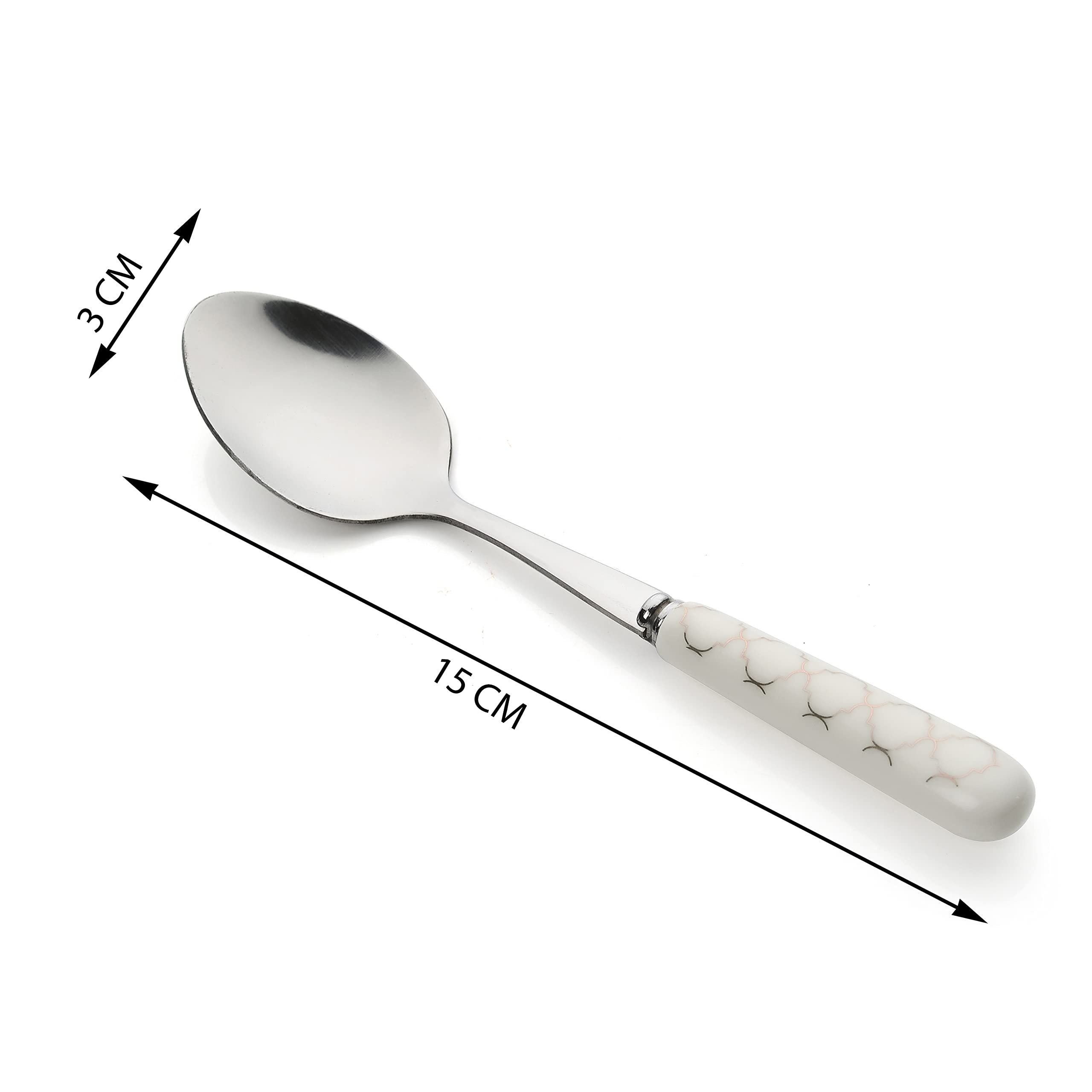 MGeezz Stainless Steel Spoons Set for Home Kitchen & Restaurant Cutlery Dinner Table Bouillon Spoon Oval Edge with Ceramic Handle Tableware Serving Spoons (Small Spoon Set of 6)
