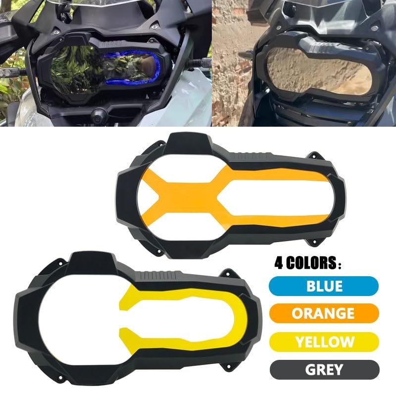Protection phare moto R1250GS Adventure avec couvercle fluorescent et cache optique