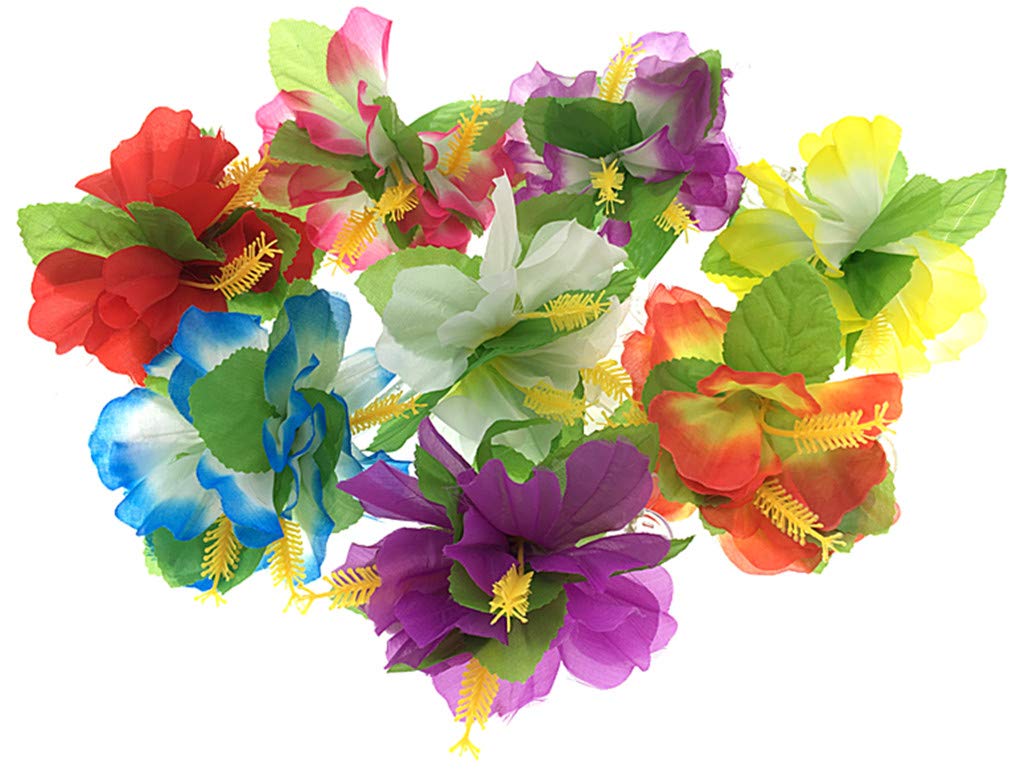 ALIMITOPIA Hawaiian Flower Hair Clip, 8pcs, Medium Size, Fabric Artificial Tropical Flower Hairpin Barrette, Hair Accessories for Luau Beach Party, Unisex