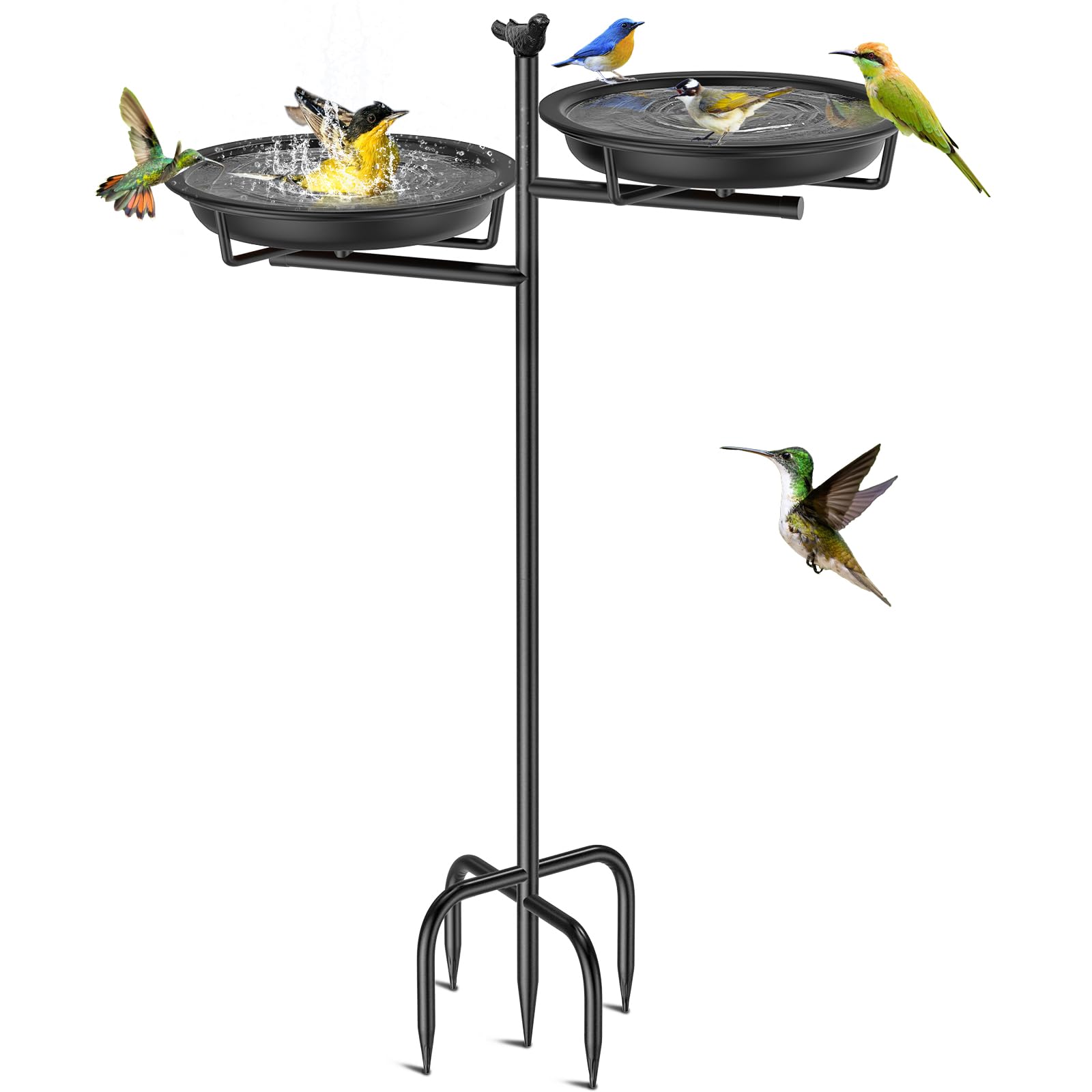 VeyFolzin.st 46 Inch Metal Bird Bath for Outside, Vintage Freestanding Birdbaths Feeder Bowl, Stable & Easy to Clean Birdfeeder for Outdoors Garden Yard Lawn Decor (Black)