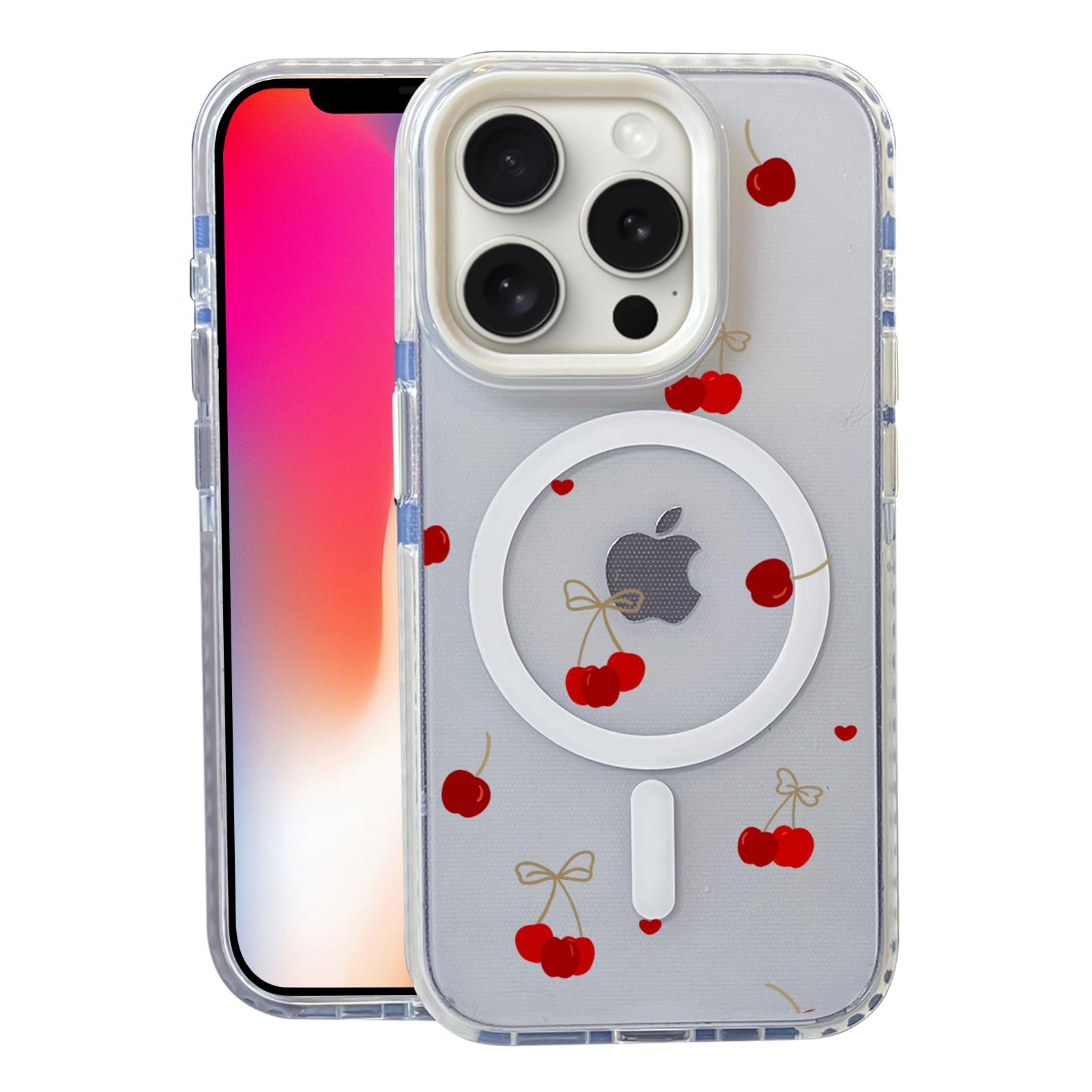 Nimeey Cherry for iPhone 13 Pro Case,MagSafe Compatible,Matte Soft Slim Shockproof Cover, Anti-Fingerprint, Anti-Yellowing, Anti-Scratch Back,