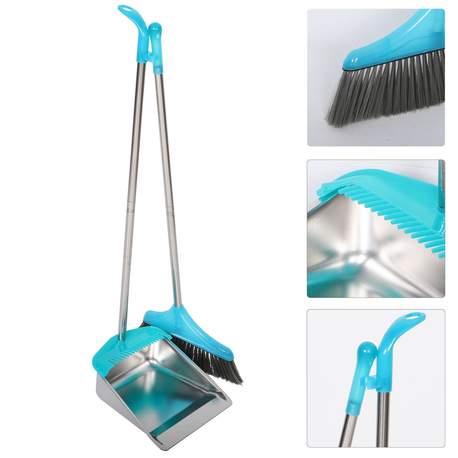 Lurrose Recogedor de Basura Doméstico, Recogedor de Mango Largo, Acero Inoxidable y Plástico, Plata, Diseño Engrosado, para Cocina y Limpieza del Hogar