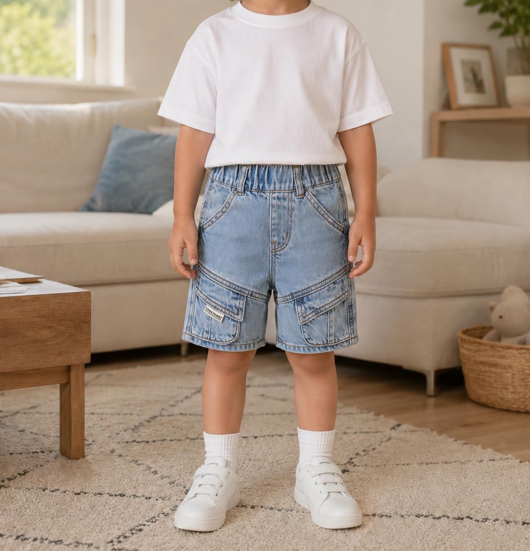KIDSCOOL SPACE Pantalones Cortos para bebés y niños pequeños y Grandes, Pantalones Vaqueros Cargo de Verano con Cintura elástica Acanalada para niñas