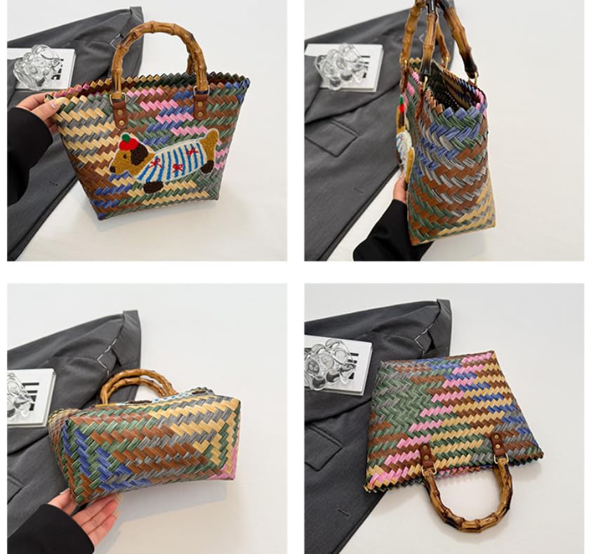 2025 New Dopamine Hand Weaving Vegetable Basket Bag, Dachshund Dog Bag Handbag For Daily Life, Shopping, Gifts, Etc4