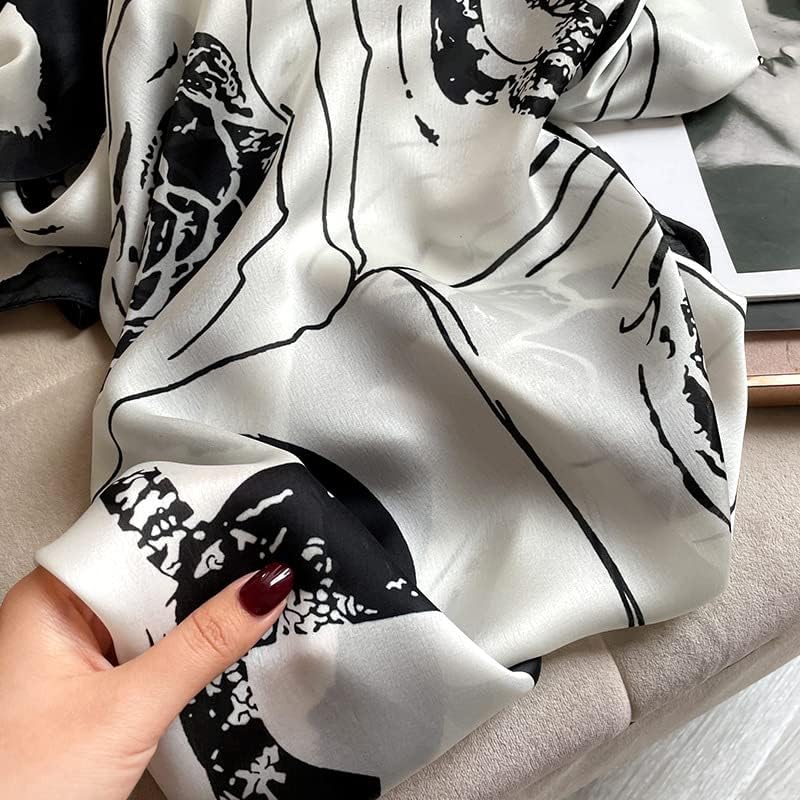 Silk Feeling Long Satin Scarf Fashion Beach Scarf Shawl Check Style Sunscreen Shawls Wraps-Lightweight Pattern - Image 5