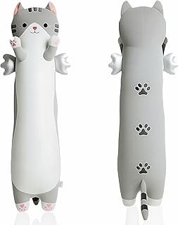 Stofftiere Katzen Kissen Lang XXL Flügel-Katzen Kuscheltiere Weiches Katze Kawaii groß plüschtier Kinder & Erwachsene (Gray, 60cm/23.62in)