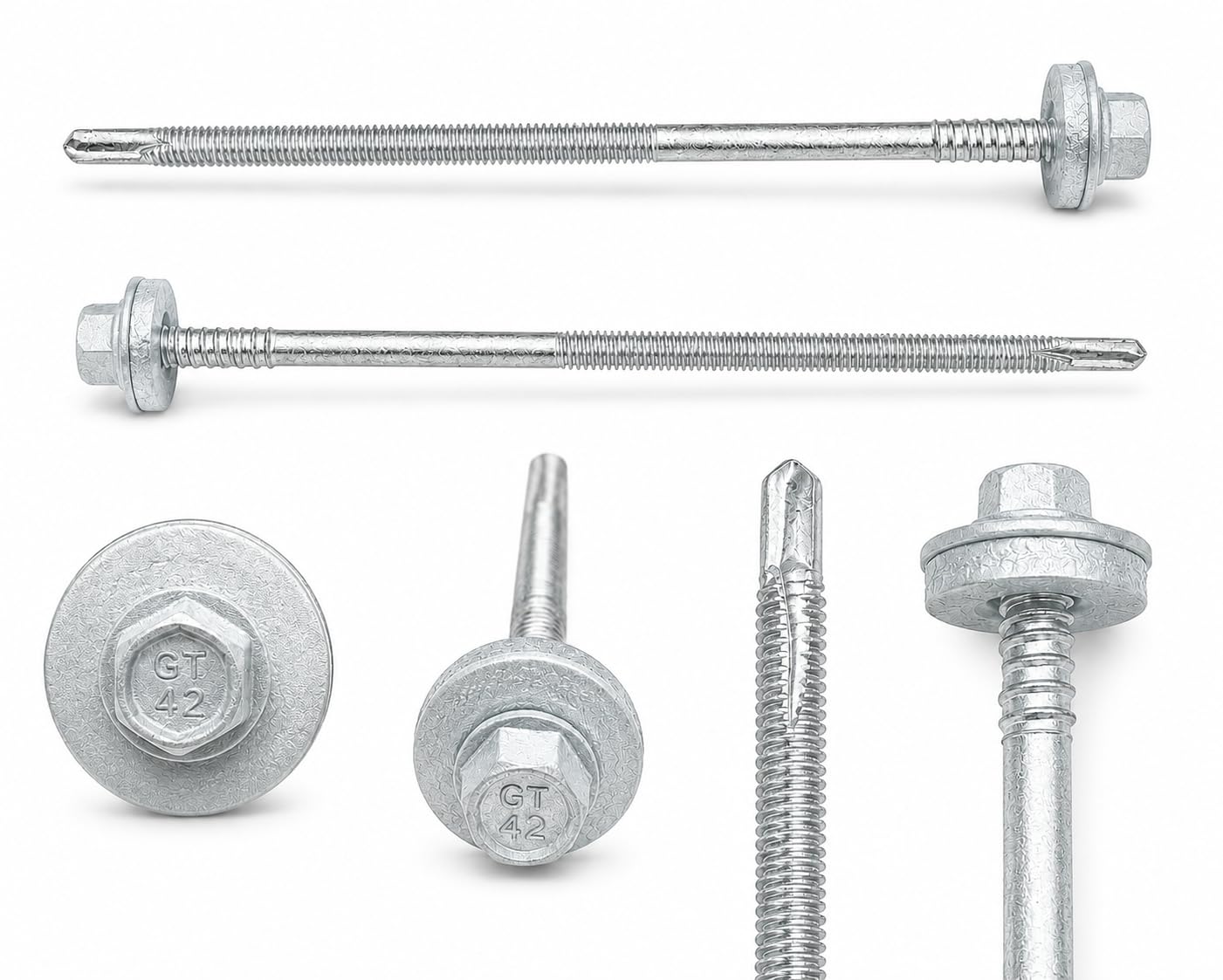 ETANCO GTR 12 SP A19 - Tornillo de doble rosca autoperforante para paneles sándwich sobre acero galvanizado EPDM Arandela ETA CE SW8 100 unidades (5,5/6,3 x 175 mm)